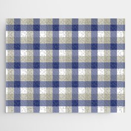 Gingham Plaid Pattern (navy blue/tan/white) Jigsaw Puzzle