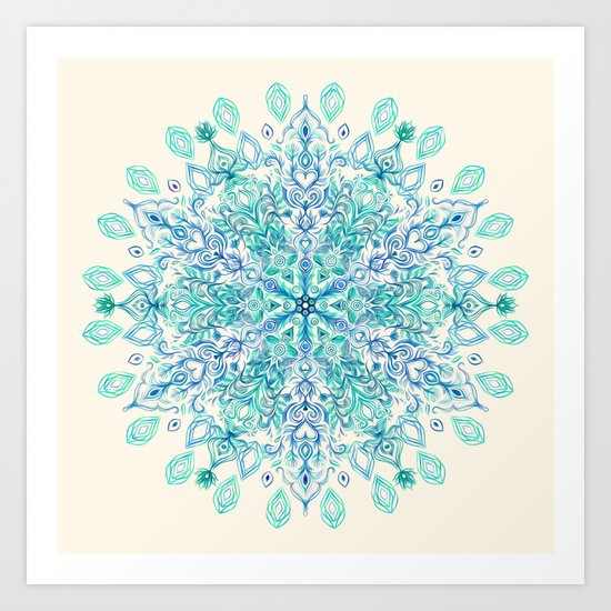 Peppermint Snowflake on Cream Art Print