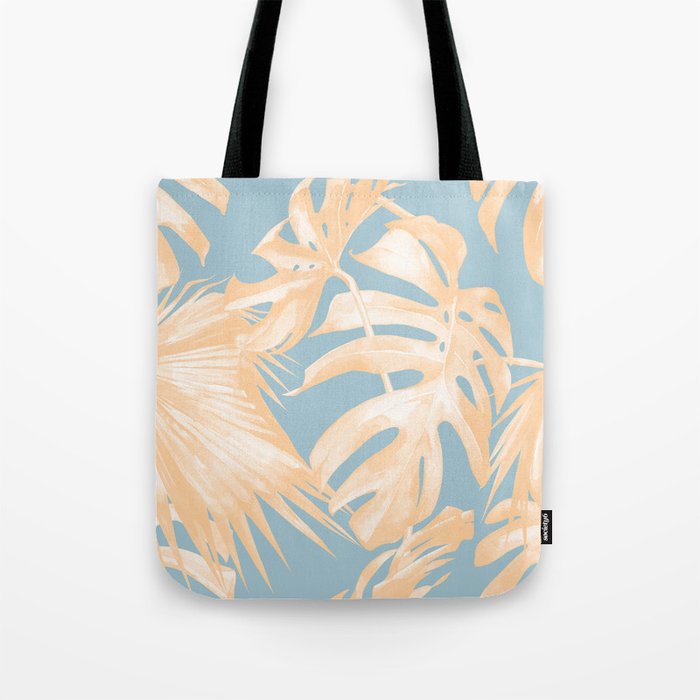 Tropical Leaves Citrus on Ocean Blue Tote Bag