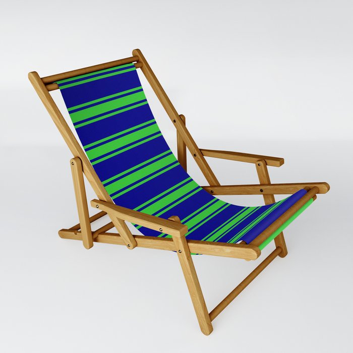 Dark Blue and Lime Green Colored Stripes/Lines Pattern Sling Chair