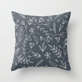 floral pattern with hand drawn flowers, leaves and branches Throw Pillow