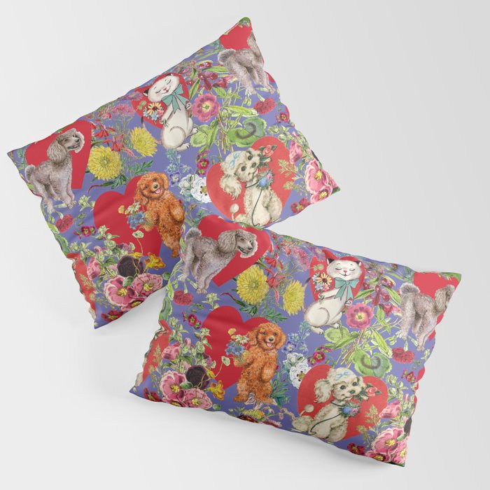 Poodle Dogs & Cats Celebrate Love with Flowers - Veri Peri  Pillow Sham