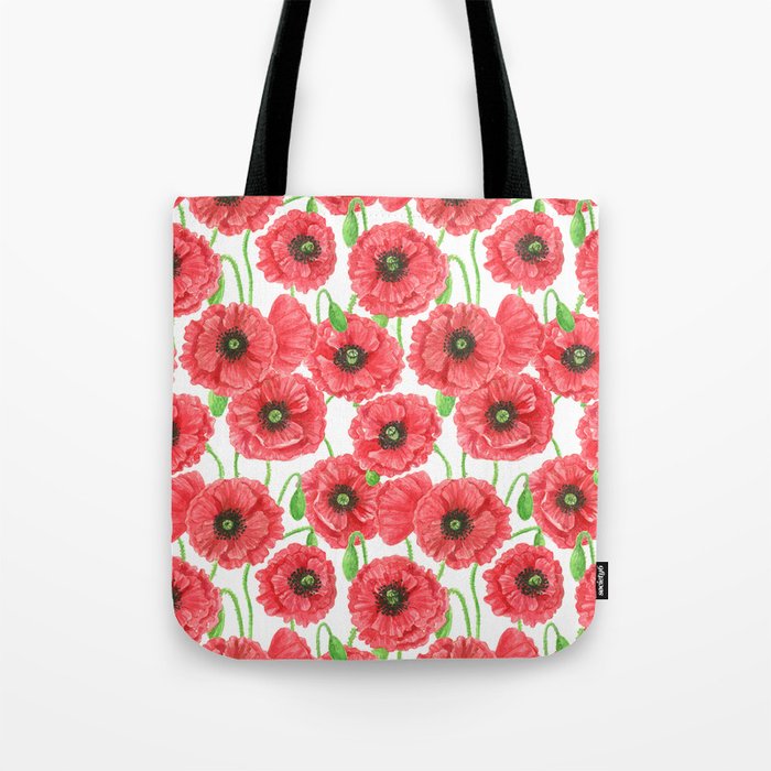 Watercolor poppies floral pattern Tote Bag by Katerina Kirilova Society6