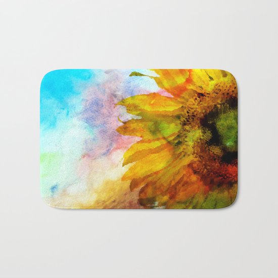 Sunflower on colorful watercolor background- Flowers on #Society6 Bath Mat