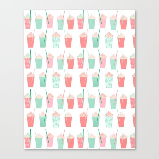 Cold summer drinks iced latte coffee milkshake ice cream hot beach day vacation food treat kids Canvas Print
