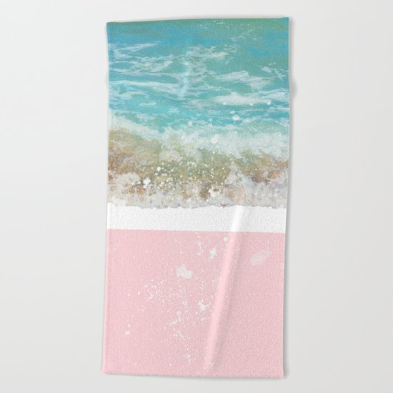 Blue Wave On Pink Beach Towel