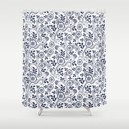 Navy Blue Eastern Floral Pattern Shower Curtain