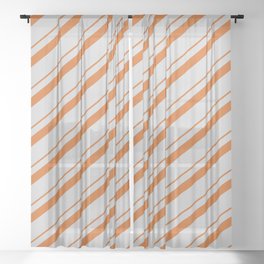 [ Thumbnail: Chocolate & Light Grey Colored Striped Pattern Sheer Curtain ]