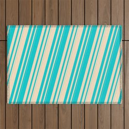 [ Thumbnail: Dark Turquoise and Bisque Colored Striped Pattern Outdoor Rug ]