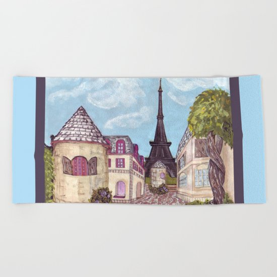 Paris Eiffel Tower Inspired Landscape Painting By Kristie Hubler Beach Towel By Kristiehublerart Society6