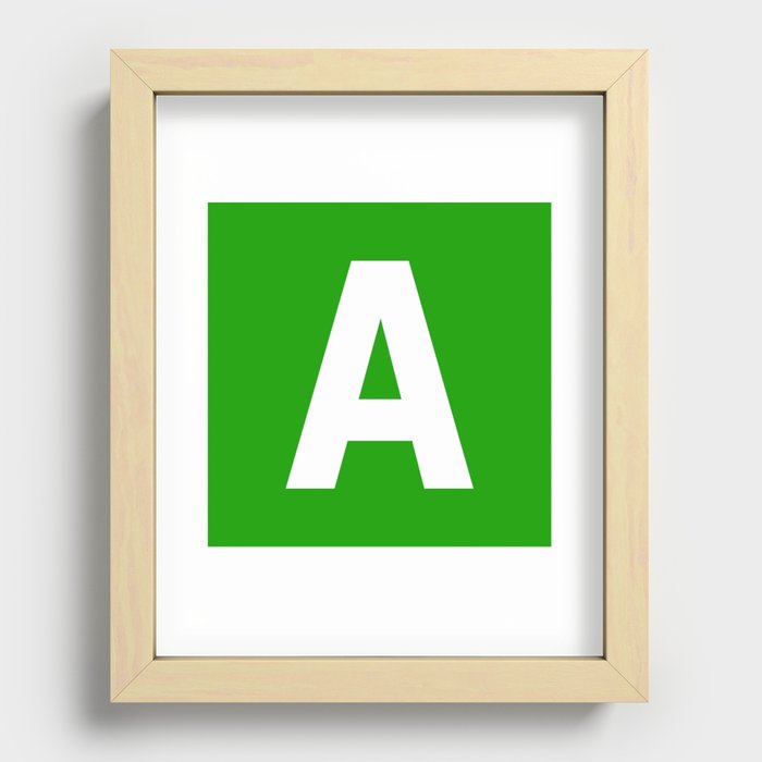 Letter A (White & Green) Recessed Framed Print