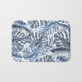 Vintage Blue Tropical Palm Leaves Bath Mat | Tropics, Beachy, Palms, Tree, Hawaii, Rustic, Elegant, Island, Graphicdesign, Glam 