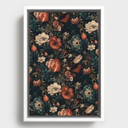 Vintage Aesthetic Beautiful Flowers, Nature Art, Dark Cottagecore Plant Collage - Flower Framed Canvas