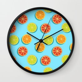 Summer insta fruits Wall Clock | Illustrator, Graphicdesign, Digital, Lemonpattern, Colorcitrus, Modernfruitpattern, Fruitspattern, Fruits, Orangepattern, Illustration 