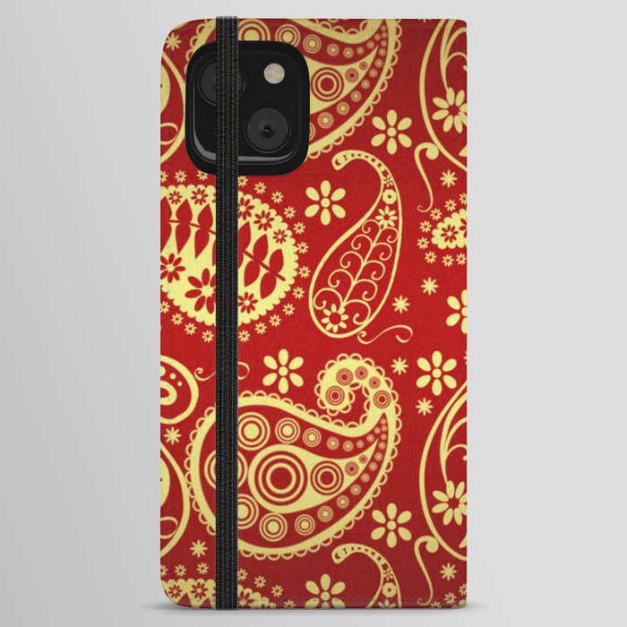 Red And Gold Bandana Paisley Christmas Pattern iPhone Wallet Case