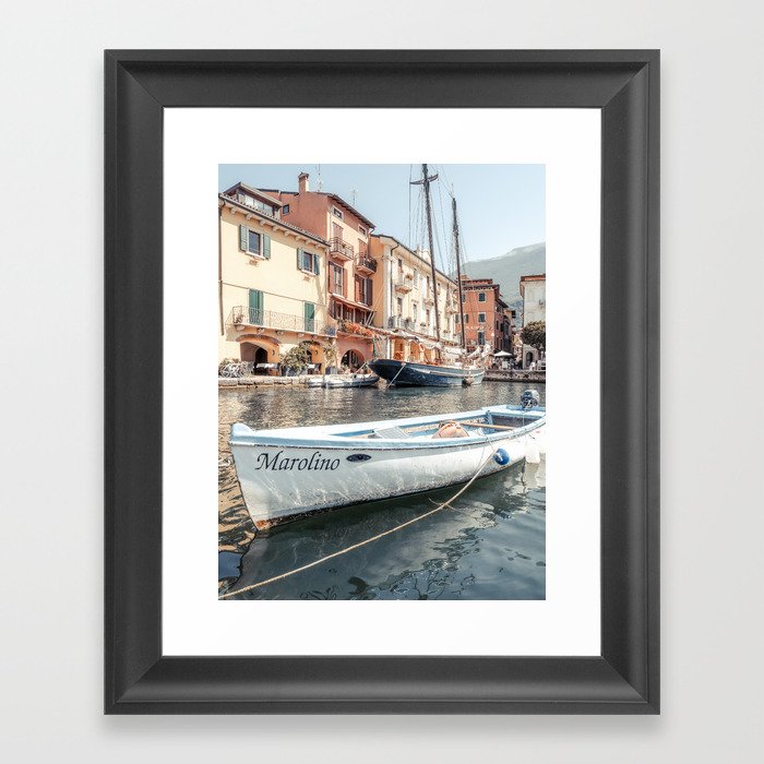 Boat Lake Garda | Pastel Summer Italy Framed Art Print