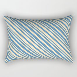 [ Thumbnail: Beige & Blue Colored Lined/Striped Pattern Rectangular Pillow ]