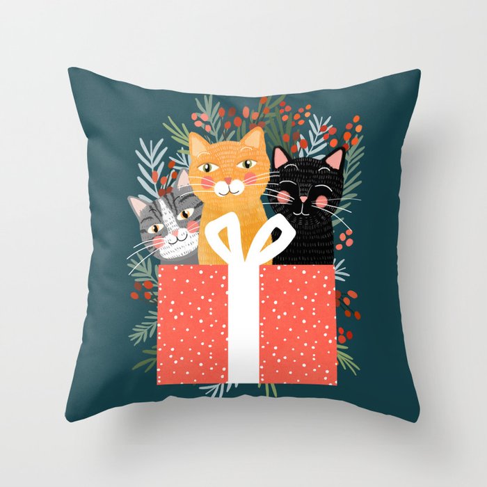 Cats cute christmas xmas tree holiday funny cat art cat lady gift unique pet gifts Throw Pillow