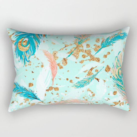 Feather peacock peach mint #1 Rectangular Pillow
