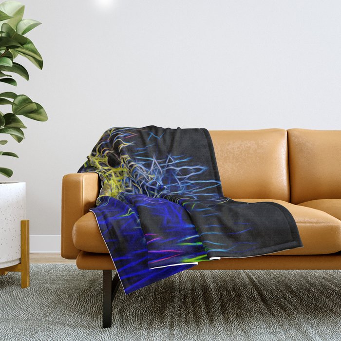 Neon Symphony: Blue and Yellow Electric Abstract Throw Blanket