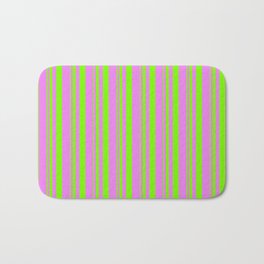 [ Thumbnail: Green & Violet Colored Lined Pattern Bath Mat ]