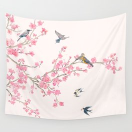 Birds and cherry blossoms Wall Tapestry
