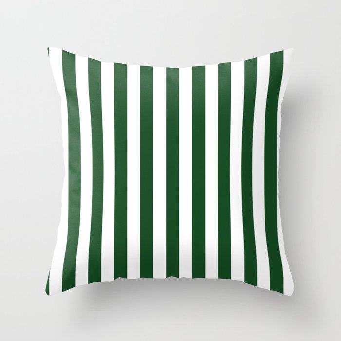 Large Forest Green and White Rustic Vertical Beach Stripes Throw Pillow