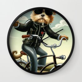 Anthropomorphic dog riding a bicycle Wall Clock