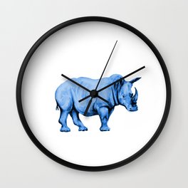 Rhino - Blue Wall Clock | Watercolor, Painting, Nursery, Safari, Aurora Bewicke, Rhinoceros, Rhinosaurus, Jungle, Zoo, Animal 