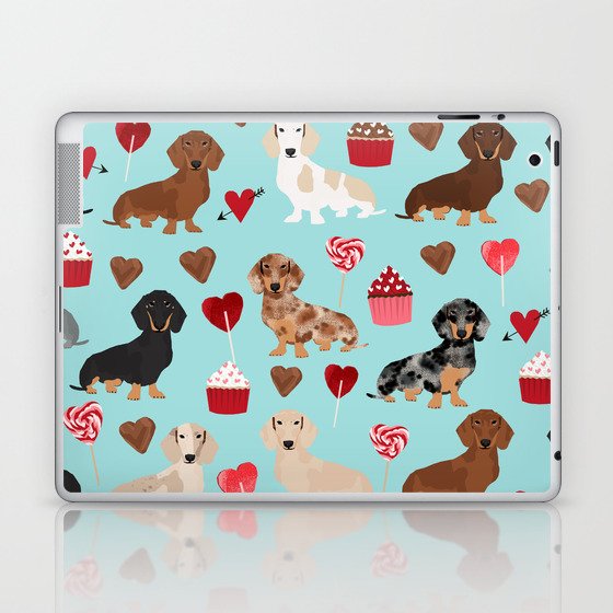 Dachsund dachsie doxie valentines day valentine hearts love cupcakes cute dog gifts Laptop & iPad Skin