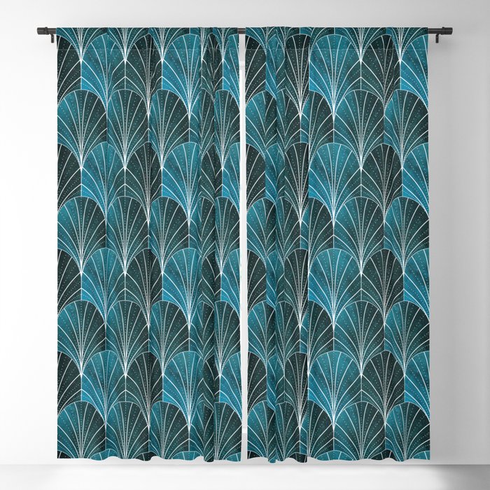 Art Deco Waterfalls // Ombre Teal & White Blackout Curtain