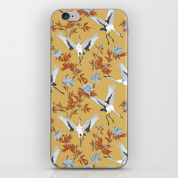 Japanese Ornate Heron Pattern Saffron Gold II iPhone Skin