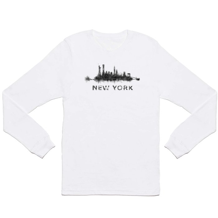 NY New York City Skyline NYC Black-White Watercolor art Long Sleeve T Shirt