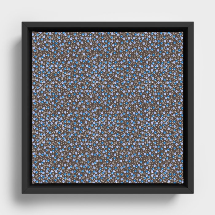 Drops - Hand drawn pattern in blue and brown  Framed Canvas