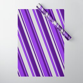 [ Thumbnail: Purple, Light Gray & Indigo Colored Stripes/Lines Pattern Wrapping Paper ]