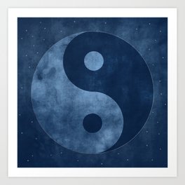 Yin and Yang Symbol Dark Blue Grunge Art Print
