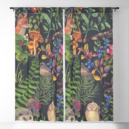 Hand drawn seamless pattern with watercolor forest animals and plants. Pattern for kids wood inhabitants, cute animals Blackout Curtain