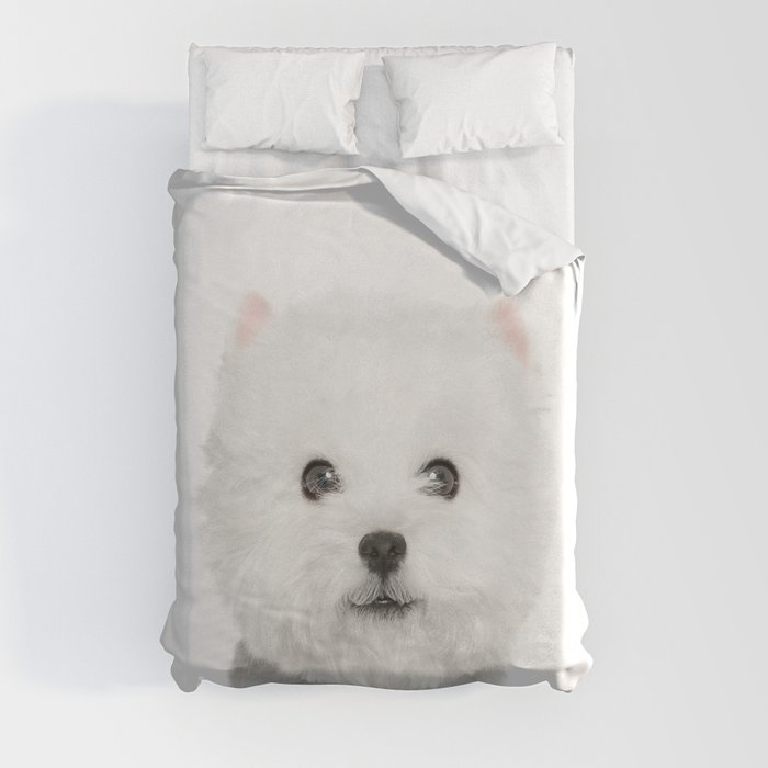 White Puppy Portrait - Duvet Cover