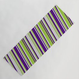 [ Thumbnail: Light Gray, Green & Indigo Colored Pattern of Stripes Yoga Mat ]