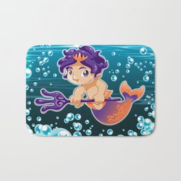 Baby triton with trident in his hands. Bath Mat