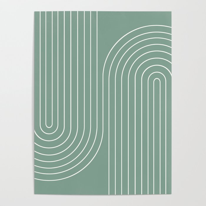 Minimal Line Curvature XXV Natural Green Mid Century Modern Arch Abstract Poster