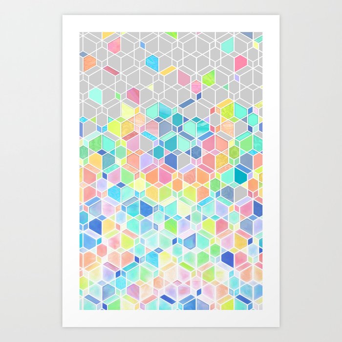 Rainbow Cubes & Diamonds Art Print