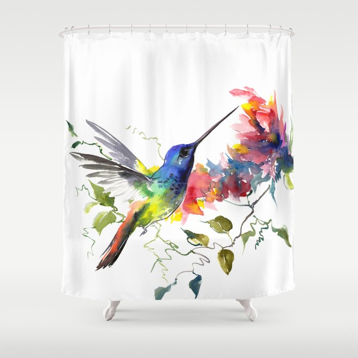 Hummingbird, tropical Foliage, Hawaiian design, tropical, colors Shower Curtain