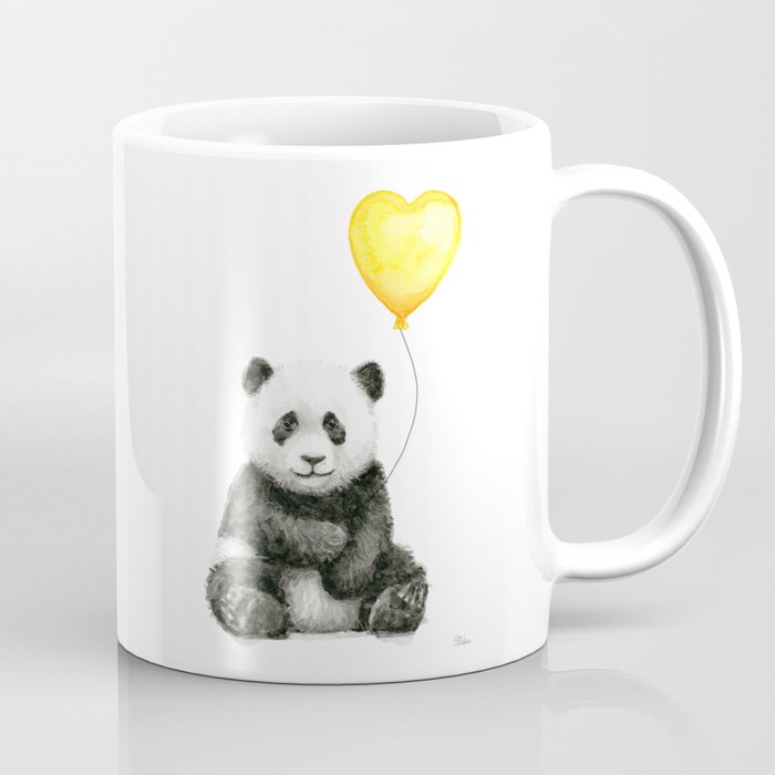 Panda with Yellow Balloon Baby Animal Watercolor Nursery Art Coffee Mug