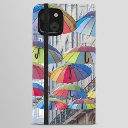 Umbrellas in Lisbon, Portugal art print- bright cheerful summer - street and travel photography iPhone Wallet Case