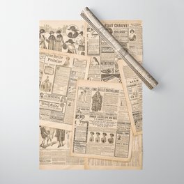 Newspaper pages with antique advertising. Fashion magazine for woman Wrapping Paper