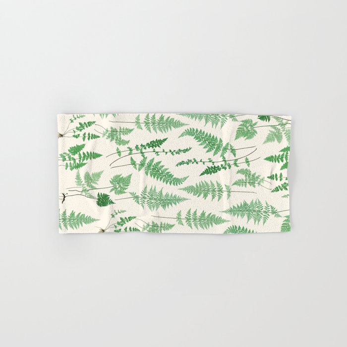 Ferns on Cream I Botanical Print Hand Bath Towel by Vintage