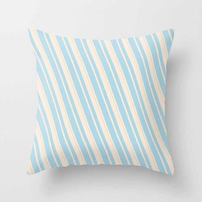 Beige & Light Blue Colored Striped Pattern Throw Pillow