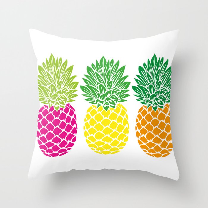 Pineapple Trio | Three Pineapples | Pineapple Silhouettes | Hot Pink | Yellow | Orange | Throw Pillow