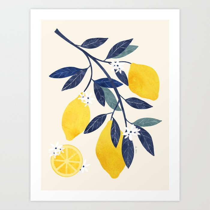 Mediterranean lemon branch pattern Art Print